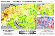 Dopady na vegetaci - Evropa - 18. srpen 2019