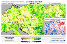 Dopady na vegetaci - Evropa - 21. únor 2021