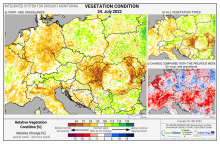 Dopady na vegetaci - Evropa - 24. červenec 2022